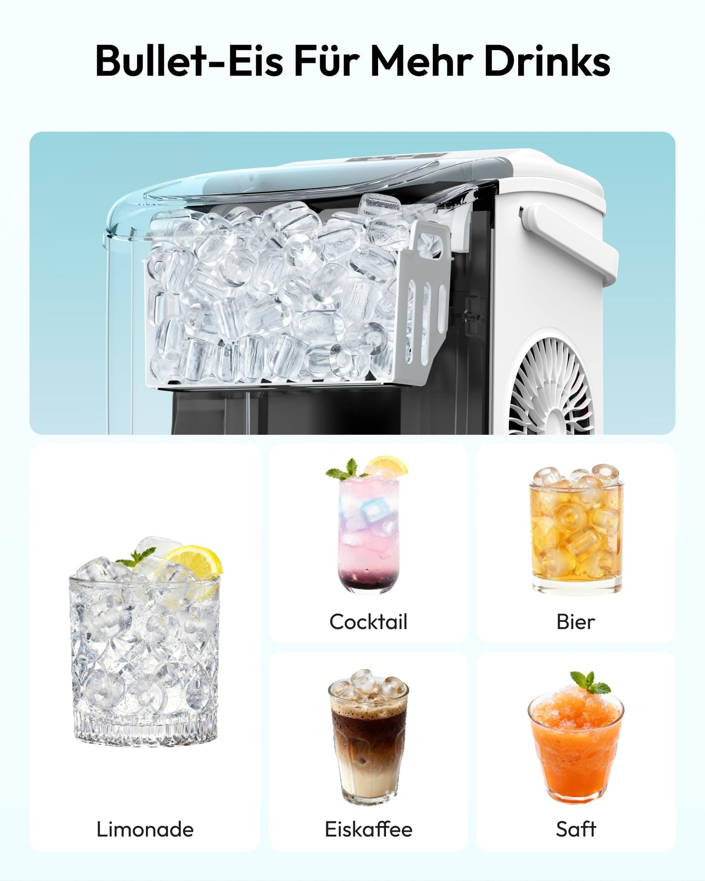 EUHOMY Ice cube machine, small ice cube machine, 9 ice cubes in 6 minutes, self-cleaning ice cube machine, with carrying handle and ice basket, 12 kg/day, suitable for kitchen, home, camping, RV, white - B0DG8Q7R6B
