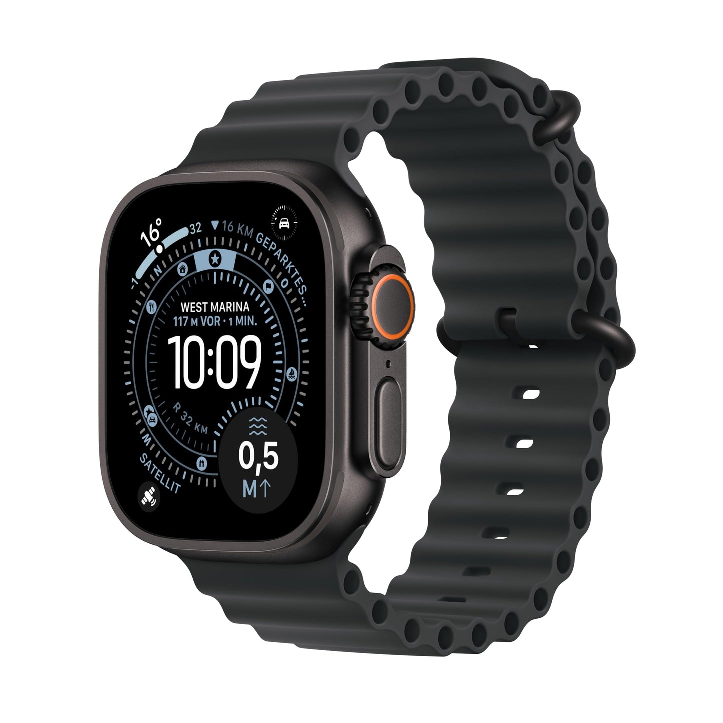 Apple Watch Ultra 3 GPS + Cellular 49 mm premium smartwatch for running training and combination sports with a robust titanium case in black and Ocean strap in black - MF0J4QF/A