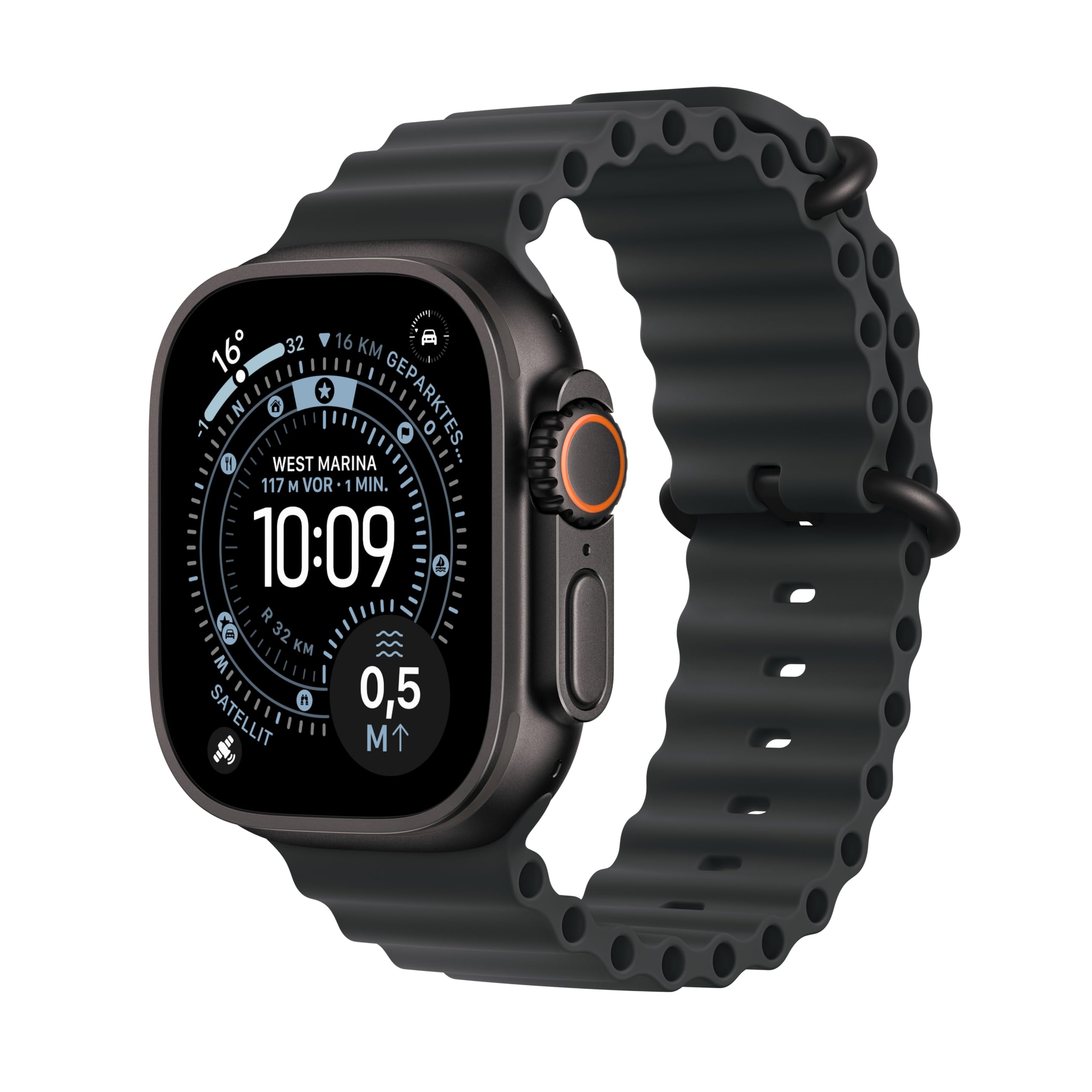 Apple Watch Ultra 3 GPS + Cellular 49 mm premium smartwatch for running training and combination sports with a robust titanium case in black and Ocean strap in black - MF0J4QF/A