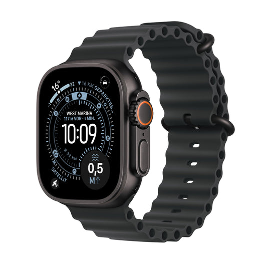 Apple Watch Ultra 3 GPS + Cellular 49 mm premium smartwatch for running training and combination sports with a robust titanium case in black and Ocean strap in black - MF0J4QF/A
