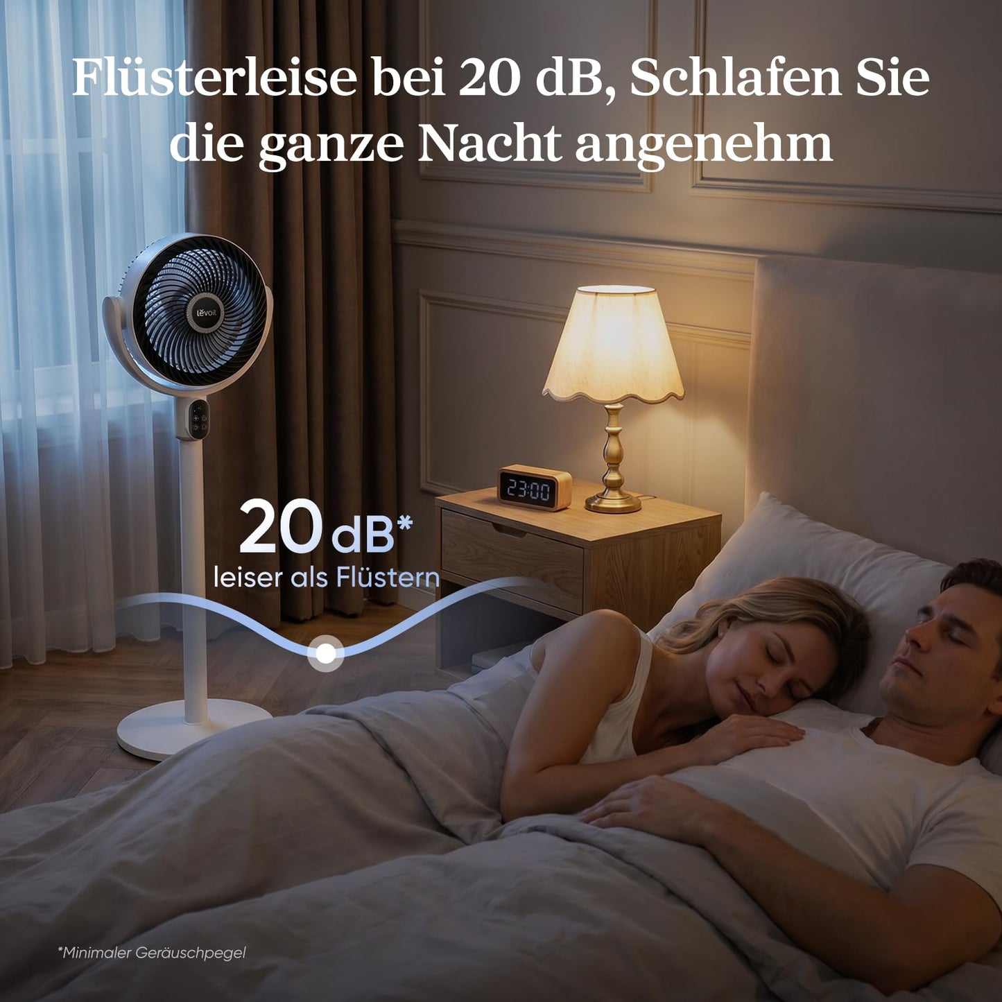 Levoit pedestal fan with DC motor, 20dB quiet fan, 1740m³/h airflow, 24m range, 6.5m/s, 90°+90° oscillation, 2 in 1 height adjustable, 5 levels, 12 hour timer, cloud gray, 97 cm - LPF-R382-WEU