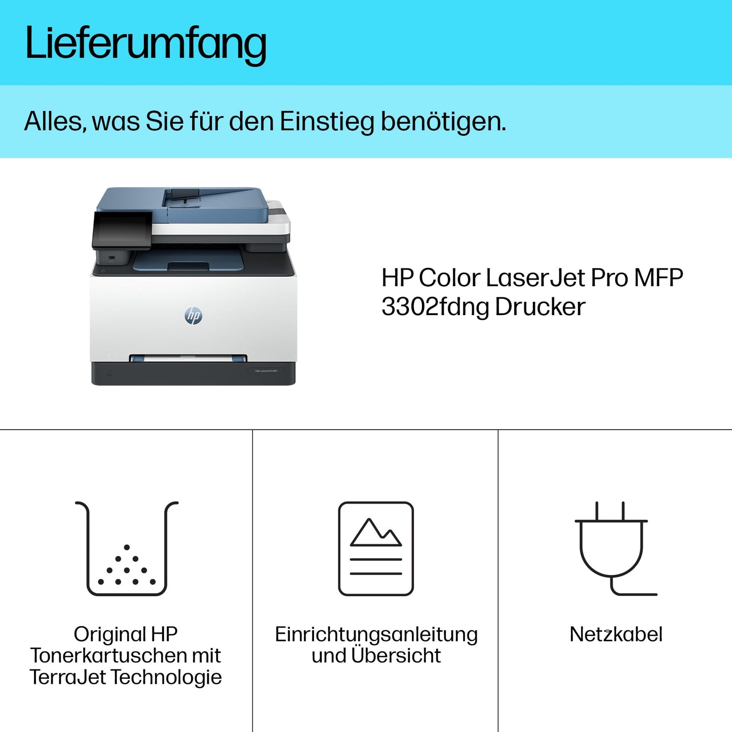 HP Color LaserJet Pro MFP 3302fdng Multifunction Color Laser Printer, Fax, Automatic Two-Sided Printing, High Print Speed, Touchscreen, Ethernet, USB, Wolf Pro Security - 759V1F#ABD