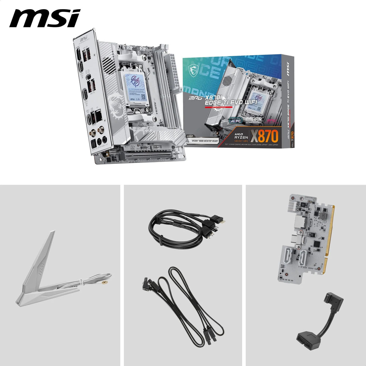 MSI MPG X870I Edge TI EVO WiFi Placă de bază, ATX - Suportă procesoare AMD Ryzen 9000/8000/7000, AM5-110A SPS VRM, DDR5 Memory Boost 8200+MT/s (OC), PCIe 5.0 x16, M.2 Gen5, Wi-Fi 7, 5G LAN - 7E50-001R
