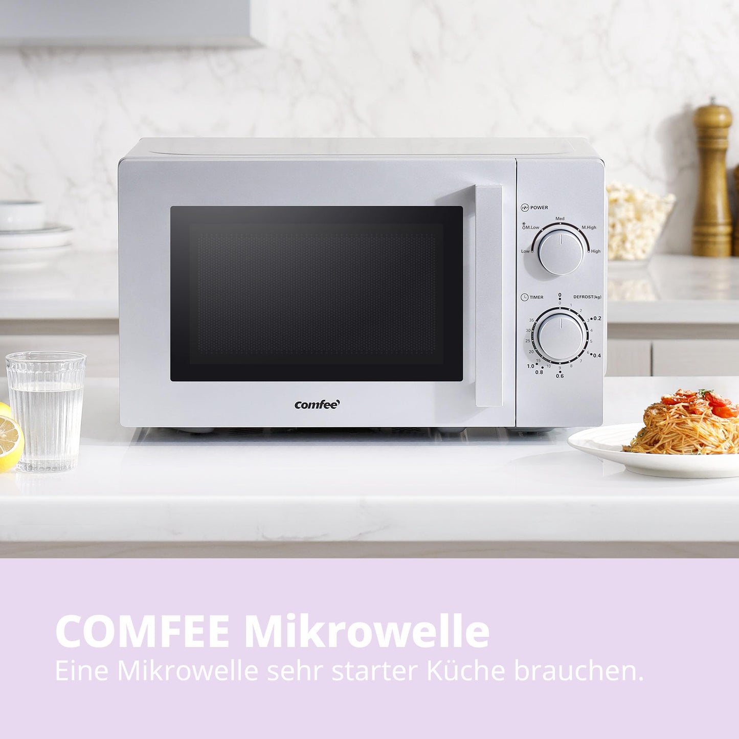 Comfee CMSN 20 si microwave/solo microwave with 5 power levels/interior lighting/easy defrost/360° turntable/two rotary controls/20L/700W/silver