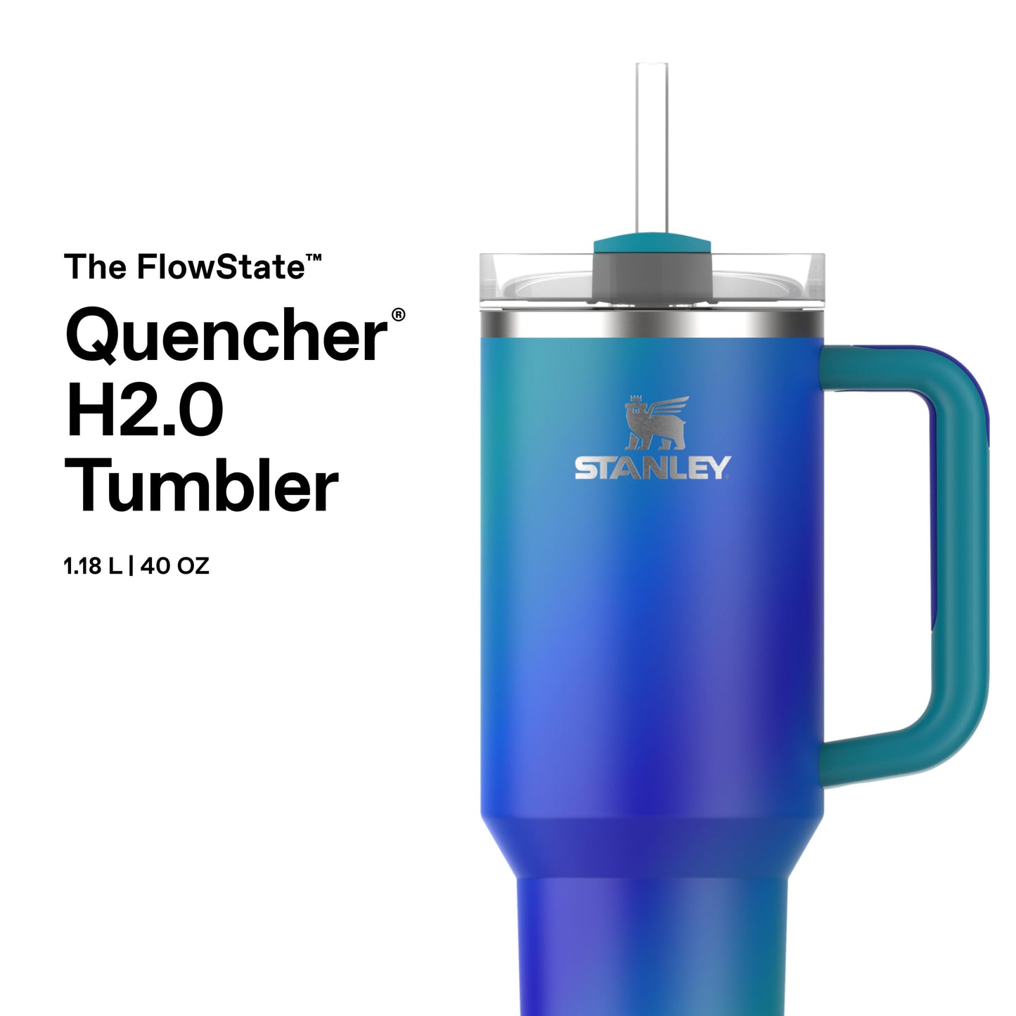 STANLEY 1913 Quencher H2.0 Flowstate Drinking Bottle with Straw 1.2L - Thermo Mug Cools for 11 Hours - 48 Hours Ice Cooled - Thermos Bottle BPA Free - Stainless Steel Drinking Cup - Sea Glass Aura - 10-10825-0499