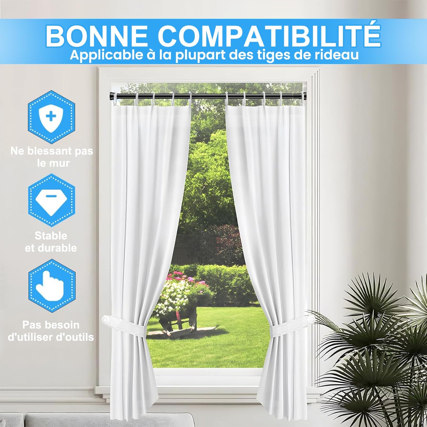 ZipGlo shower curtain rod 115-195cm extendable shower curtain rod for bathroom, window, wardrobe, no drilling, black, 1 piece, diameter 22 mm - 110-190CM