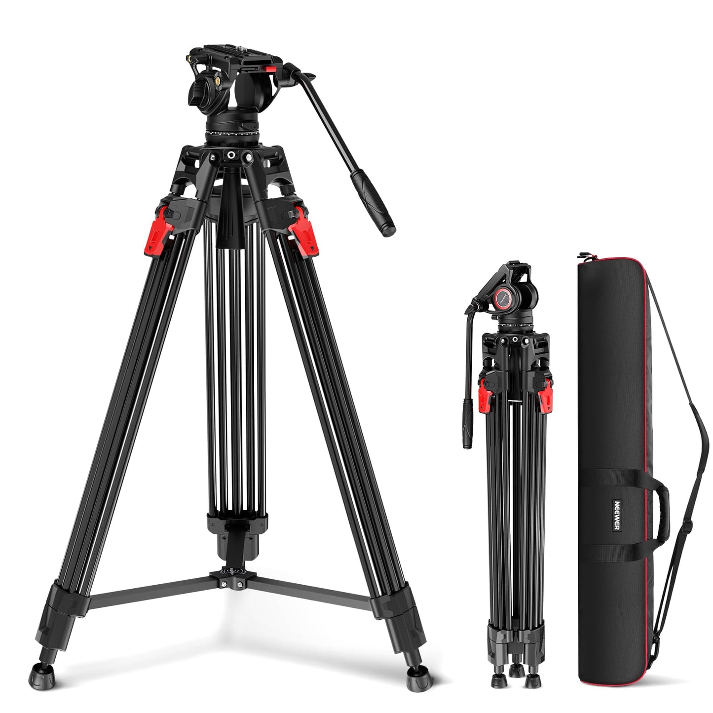 NEEWER 76" Video Camera Tripod with Fluid Head, Aluminum Heavy Duty Tripod Stand, Dual Mode QR Plate for DSLR Cameras Camcorders, Max Load 17.6lb, LL27