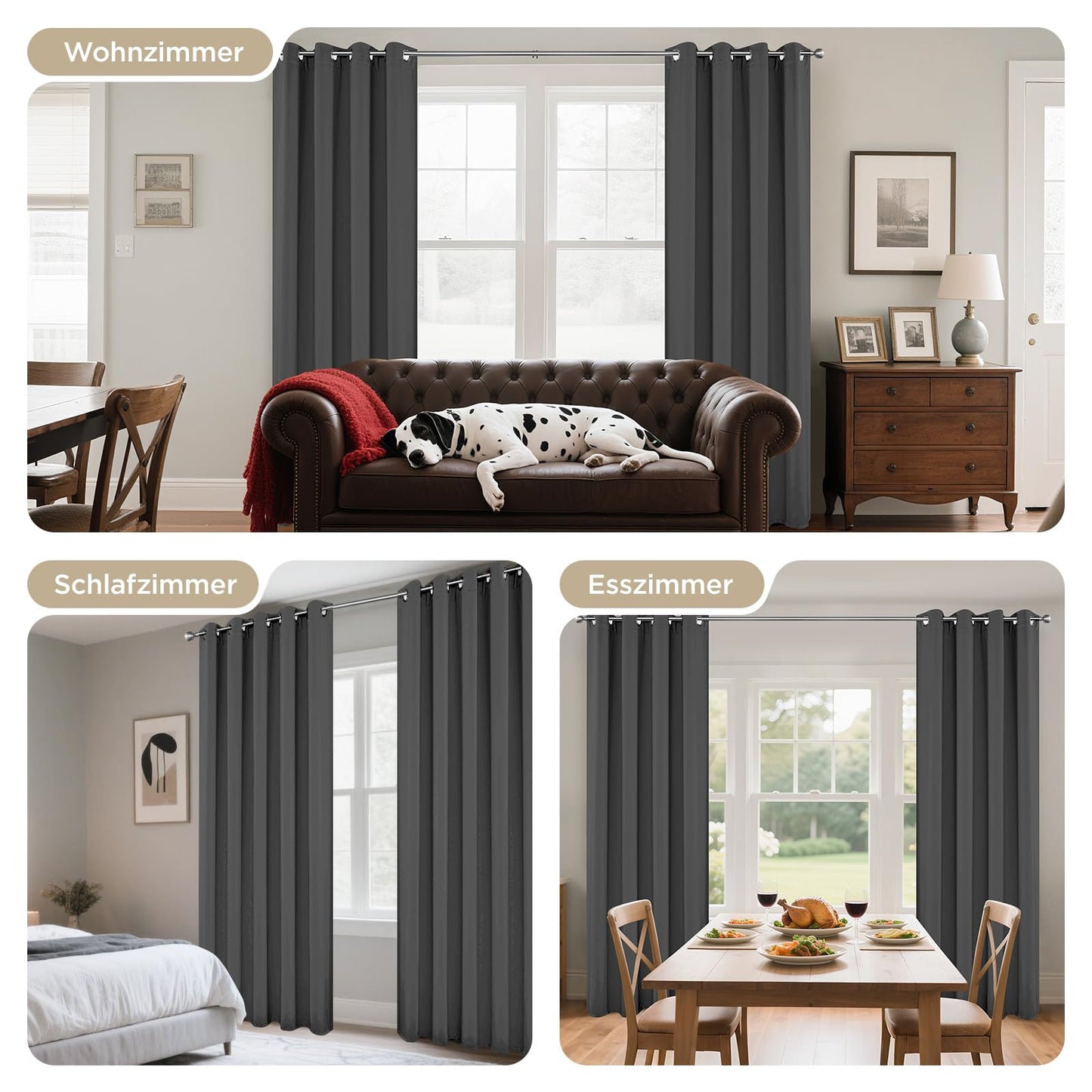 Joydeco Opaque curtains with eyelets, pack of 2, blackout curtain, thermal curtain, heat protection, eyelet curtain for bedroom, living room (dark grey, 2xH158xW106) - EJ21001-DGR-158-106-V