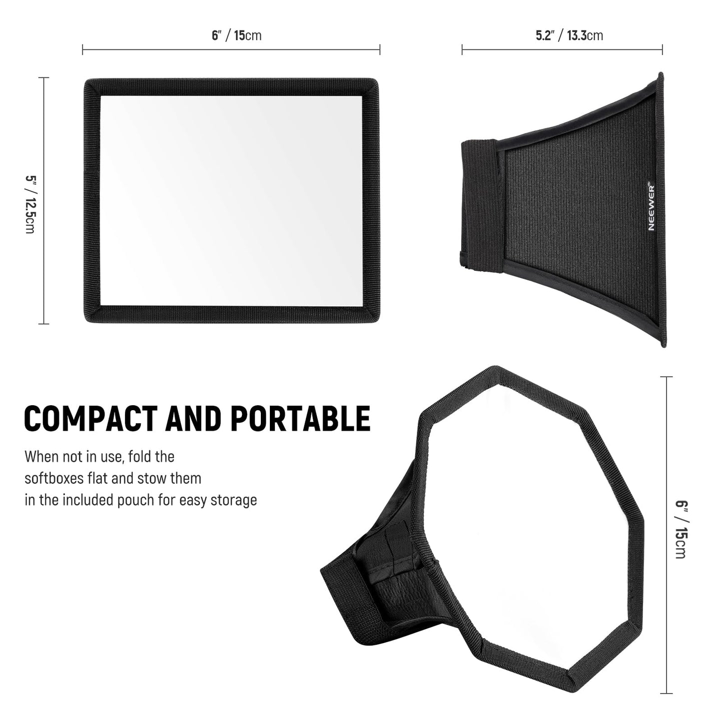 NEEWER improved flash diffuser flash softbox, foldable, pack of 2, (5.9"/15cm octagon, 6" x 5" rectangular) for Z2 Z1 V1 round head flashes and compatible with Godox Sony Nikon Canon flash, NS5P