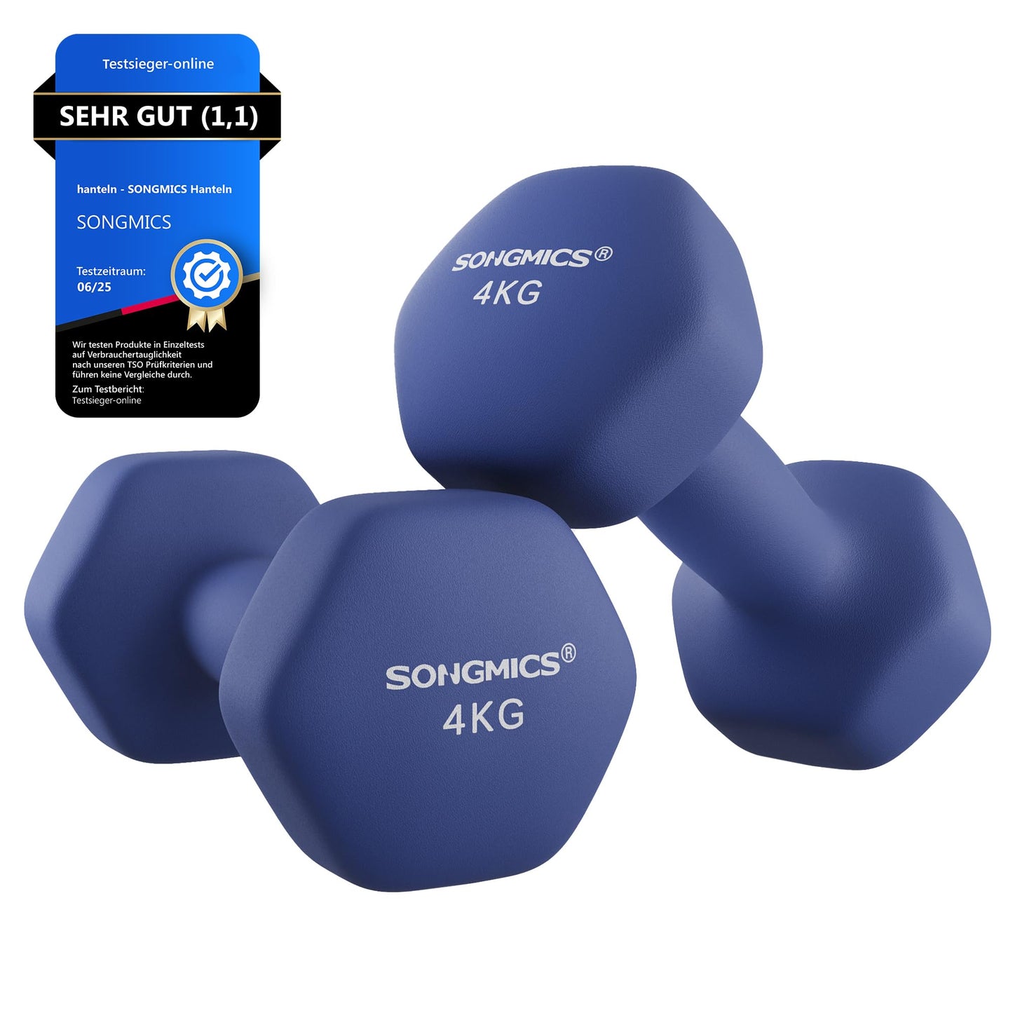 SONGMICS Dumbbells 2 Pack 2 x 4kg Hexagonal Dumbbells with Vinyl Surface for Fitness Training Gym Home Blue Port SYL908Q01 - USYL908Q01