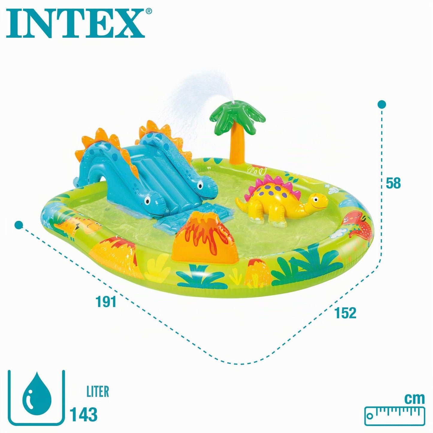 Intex 57166NP Playground Small Dino Dinausore Inflatable Playfield, Multicolored