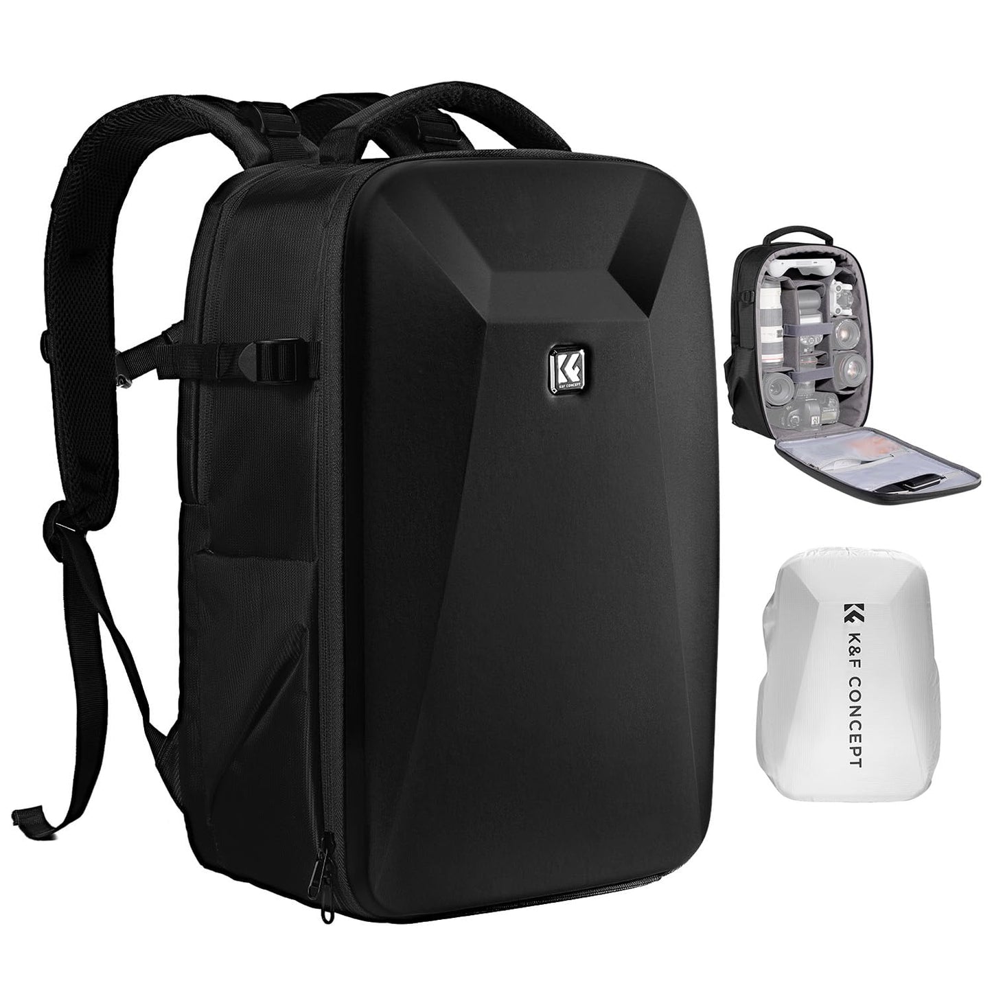 K&F CONCEPT camera backpack photo backpack with hard shell camera bag with 15.6 inch laptop compartment and rain cover, backpack for drones - KF13.134