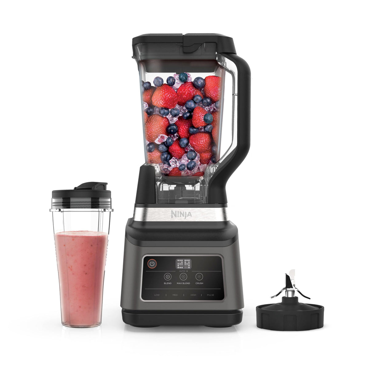 Ninja 2-in-1 Mixer cu 3 programe; Mixare, Max Mixare și Tocare & 4 setări manuale, recipient de 2,1L & pahar de 700ml, 1200W, lavabil în mașina de spălat vase, Auto-iQ, Negru BN750EU