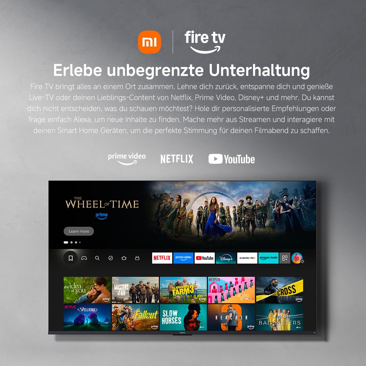 Xiaomi TV F Pro 65 (165 cm), 4K UHD QLED, Smart TV, Fire OS8, Triple Tuner DVB-C/S/S2/T/T2, HDR10+, 60Hz with 120Hz Game Boost Mode, MEMC, Voice control with Alexa, 2GB+32GB, Compatible with Apple AirPlay - L65MB-FPEU