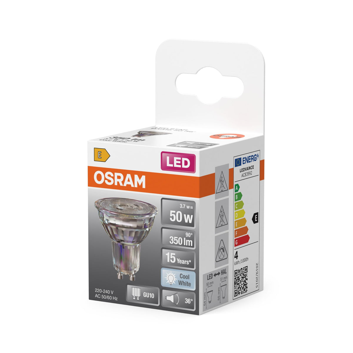 Osram LED Spot Star PAR16 Reflector, 4000 K neutral white, 3.7 W, GU10, 36°, 350 lm, clear, for spot lighting, accent light, 15,000h - 4099854458637