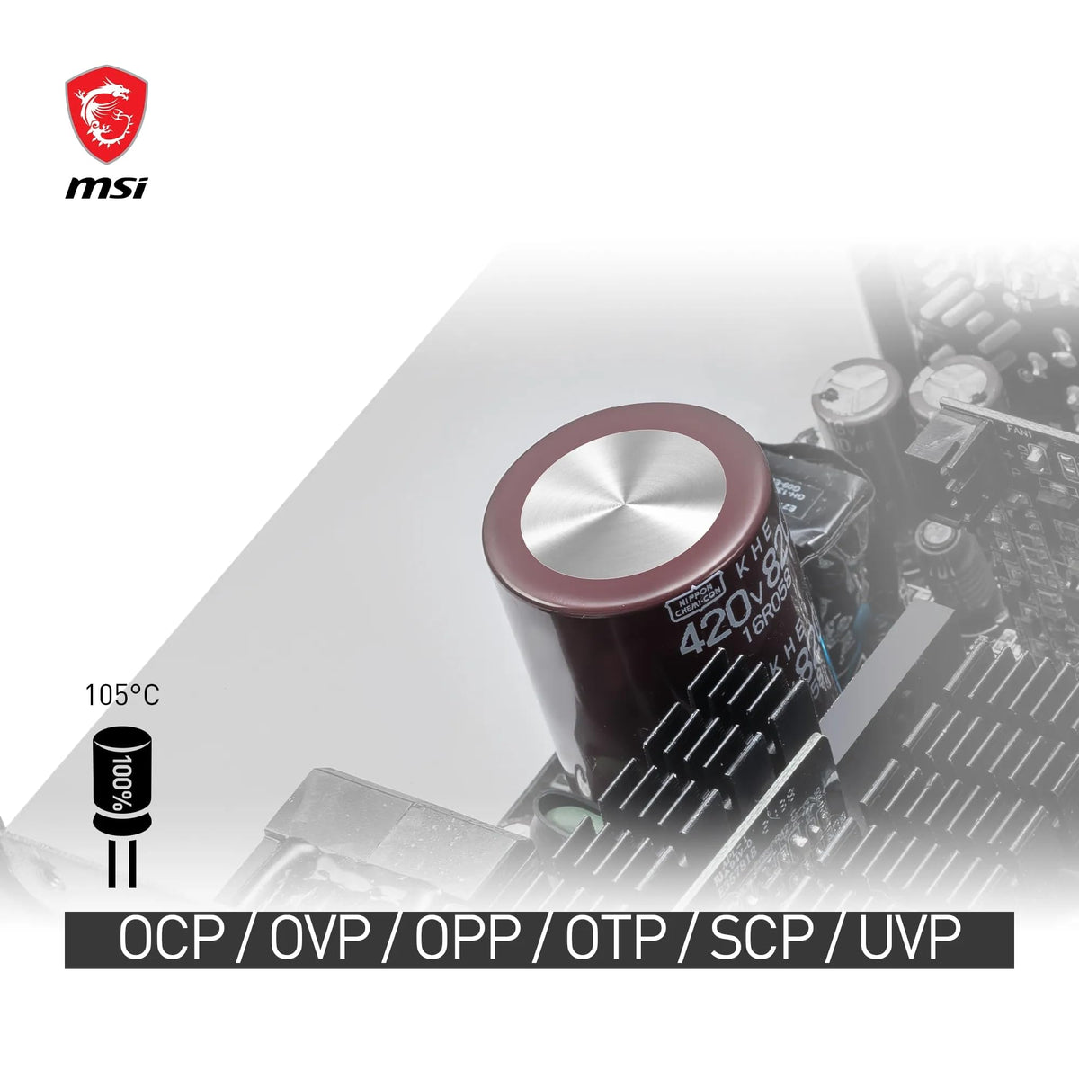 MSI MPG A1000G PCIE5 Sursă de alimentare cu conector EU, 1000W, certificat 80 Plus Gold, complet modular ATX 3.0, suportă GPU PCIe 5.0, condensatori japonezi la 105°C, mod 0% RPM, cabluri plate - 306-7ZP7C11-CE0
