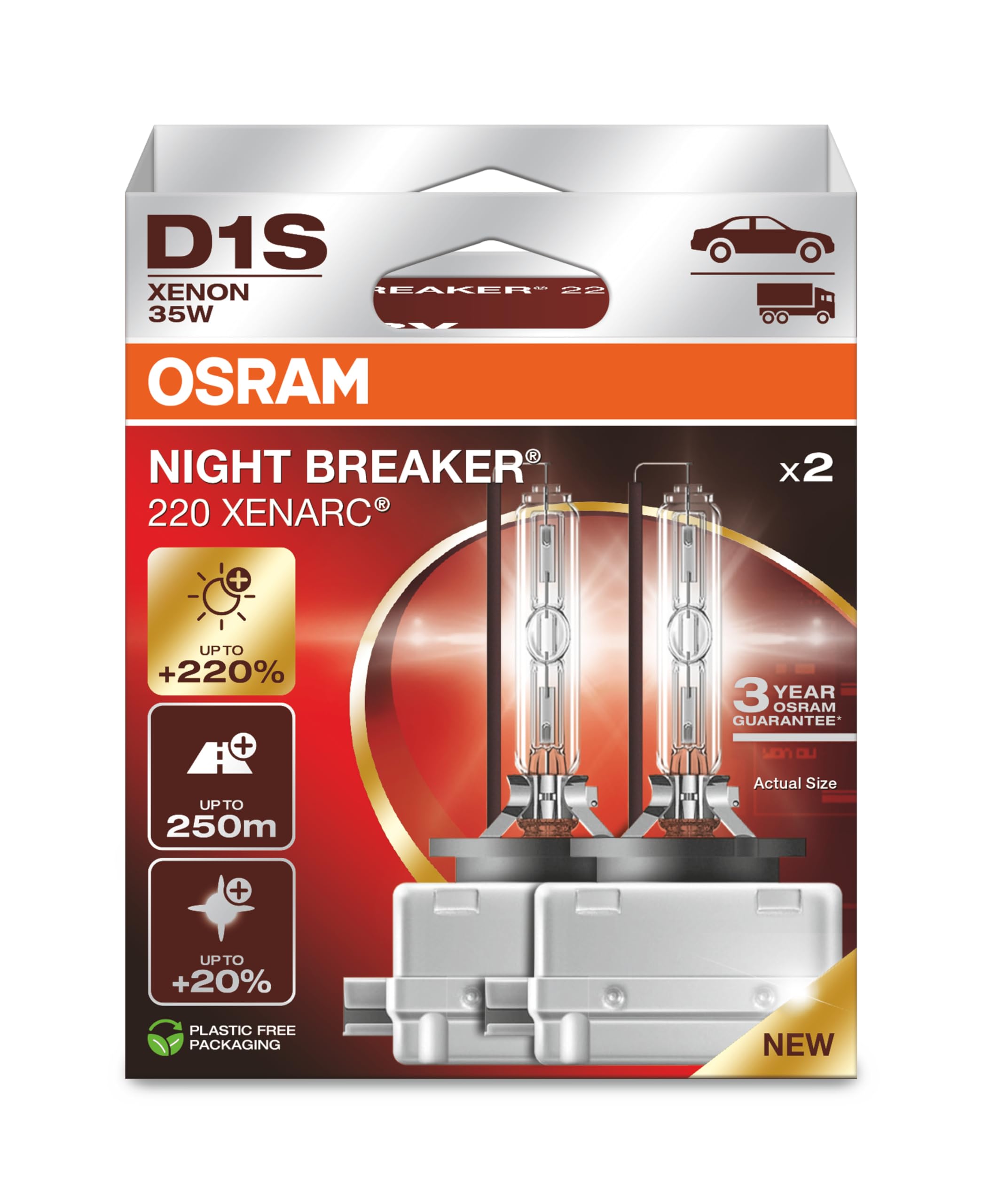 Osram D1S 35W XENARC® NIGHT BREAKER® LASER +220% 3 year guarantee* 2 pcs - 66140XN2-2HB
