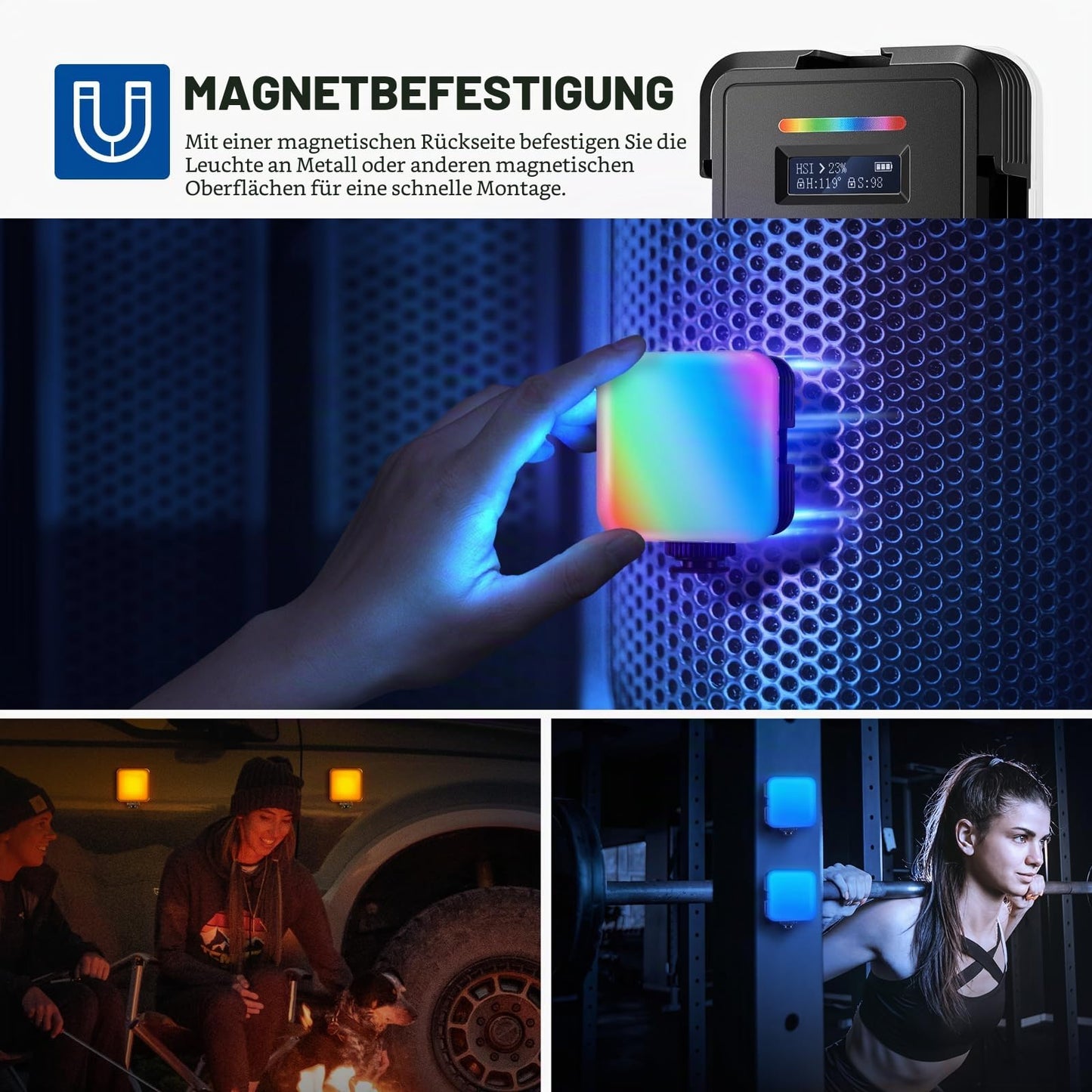 NEEWER RGB62 Video Light RGB Magnetic with App Control 2 Pack 360° LED Camera 360° with 3 Cold Shoes CRI97+ 2500K-8500K 17 Scenes 2000mAh Rechargeable Portable Selfie