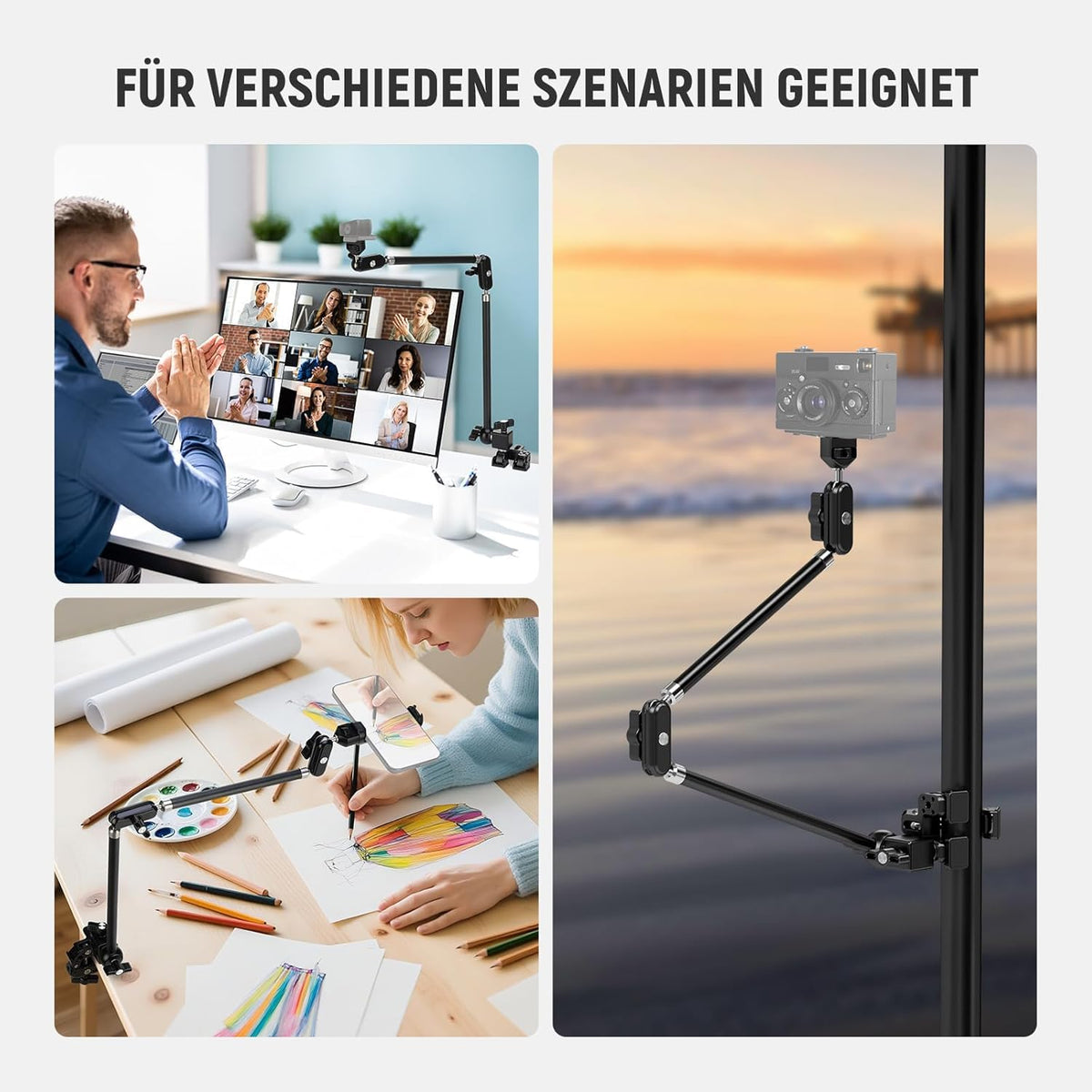 NEEWER 30" Swivel Arm with Desk Clamp/Action Camera Mount/Phone Holder, Microphone Boom Stand for Overhead Cameras, compatible with GoPro, iPhone, DSLR, Webcam, and Microphone, UA056 - 10107118