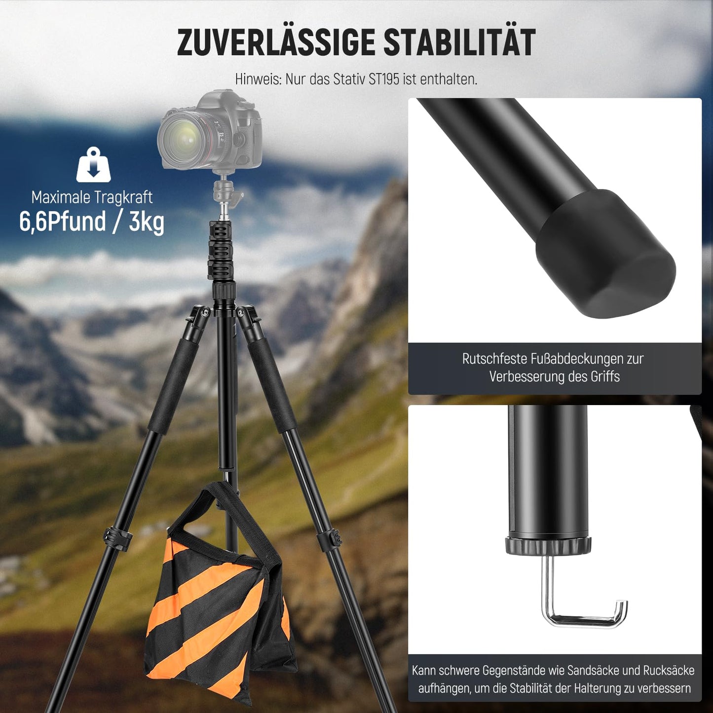 NEEWER Photography Light Stand, 47-195cm (1.5-6.4 ft) Aluminum Tripod with Reversible Studio Lighting, Smartphone Video Tripod with 1/4" Screw for Flash Camera Softbox, 2kg Load Capacity, ST195