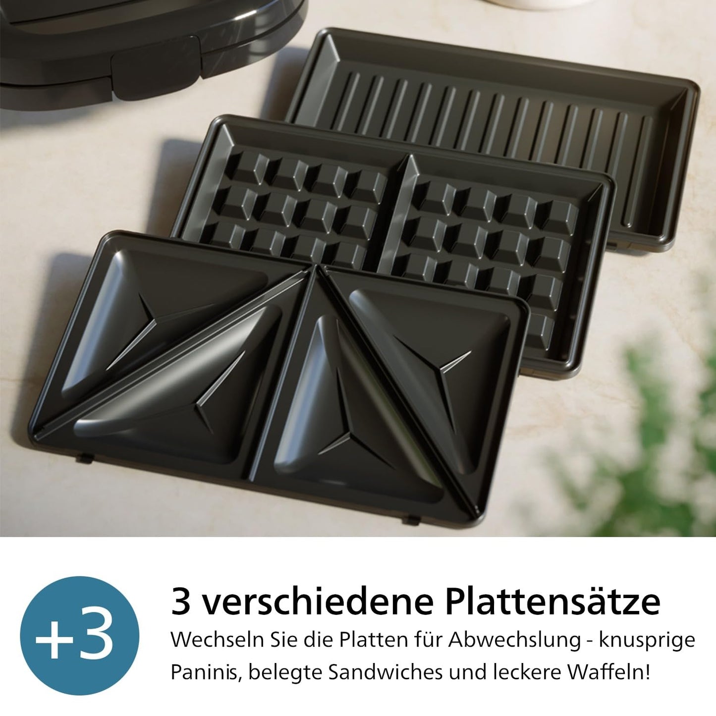 Philips 5000 Series 3-in-1 Sandwich Maker - Sandwiches, Waffles and Paninis, Non-stick, Interchangeable Plates, Cutting and Sealing. 750W, Black (HD2350/80)