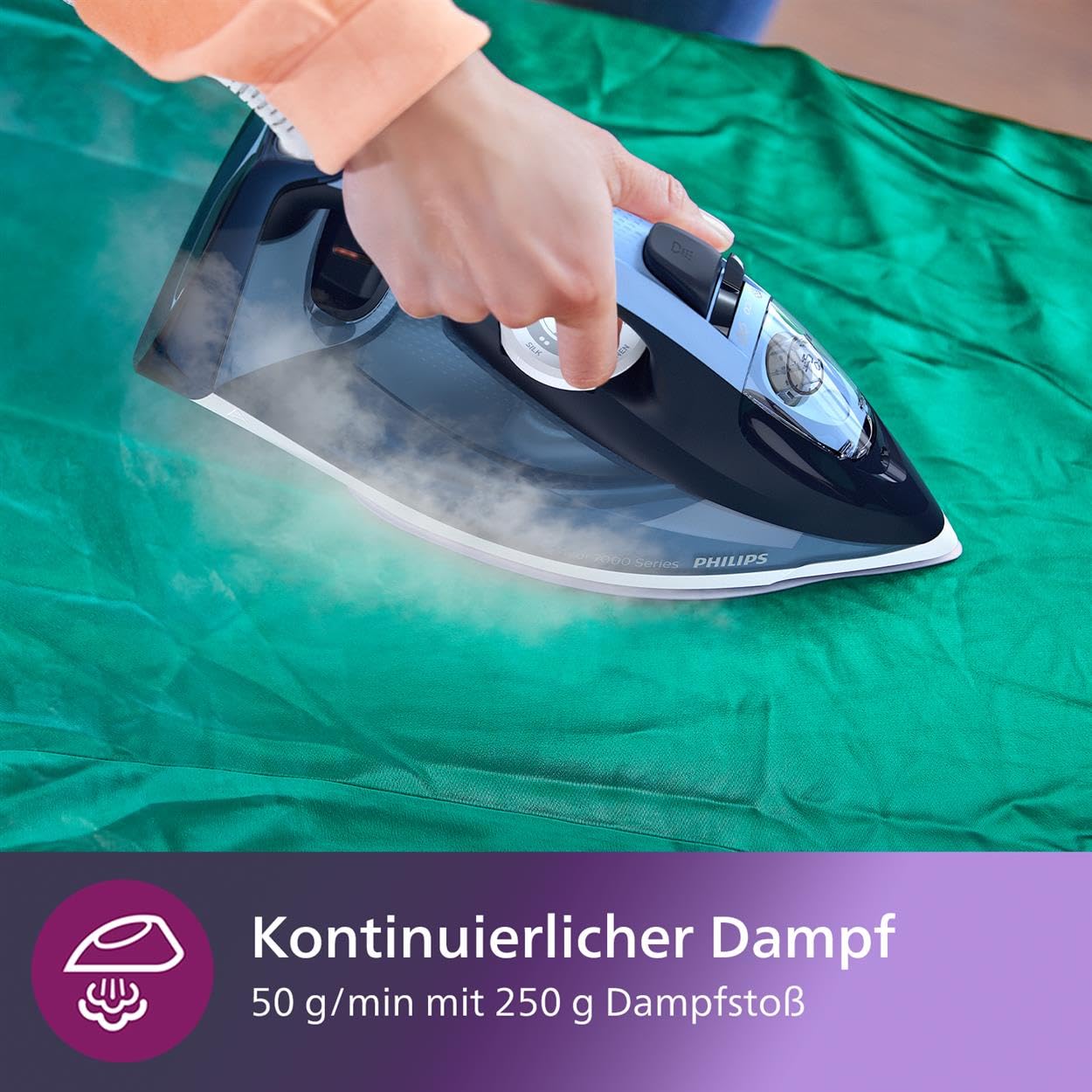 Philips Azur 7000 Series Steam Iron - 2800 W, 50 g/min continuous steam, 250 g steam boost, vertical steam, SteamGlide Plus soleplate, Louros/Light Blue (DST7020/20)
