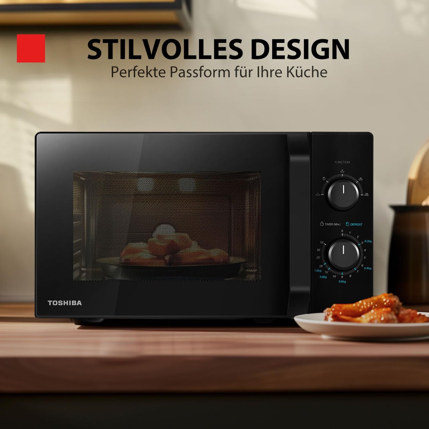 Toshiba MW2-MM20PF(BK) microwave/solo microwave/20L/800W/5 power levels with practical defrost function/LED lighting in the interior/black