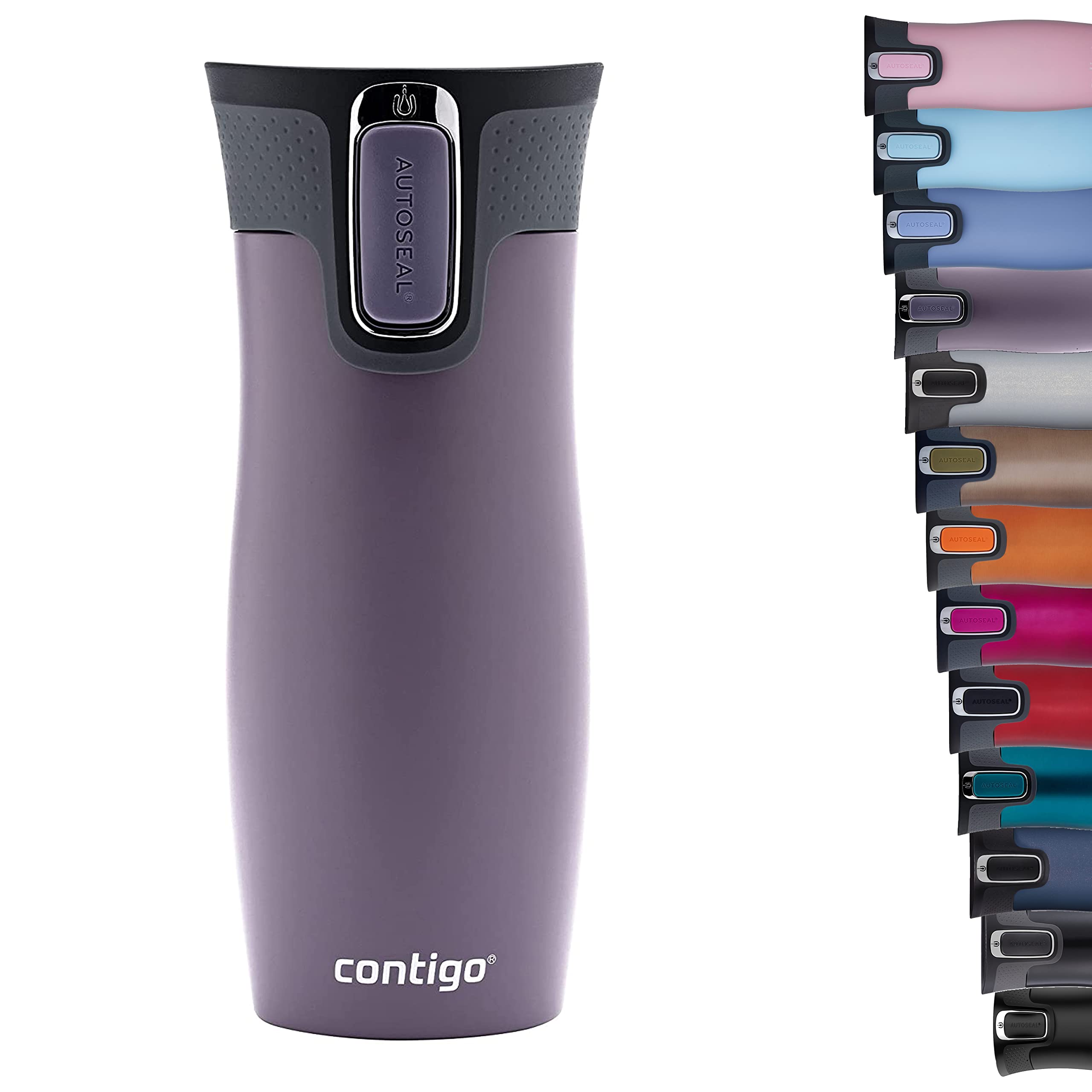 Contigo unisex adult West Loop Autoseal thermal mug, stainless steel insulated mug, coffee mug to go, BPA free, leak-proof travel mug with easy-clean lid, keeps warm for up to 5 hours, 470 ml, dark plum - 2104579