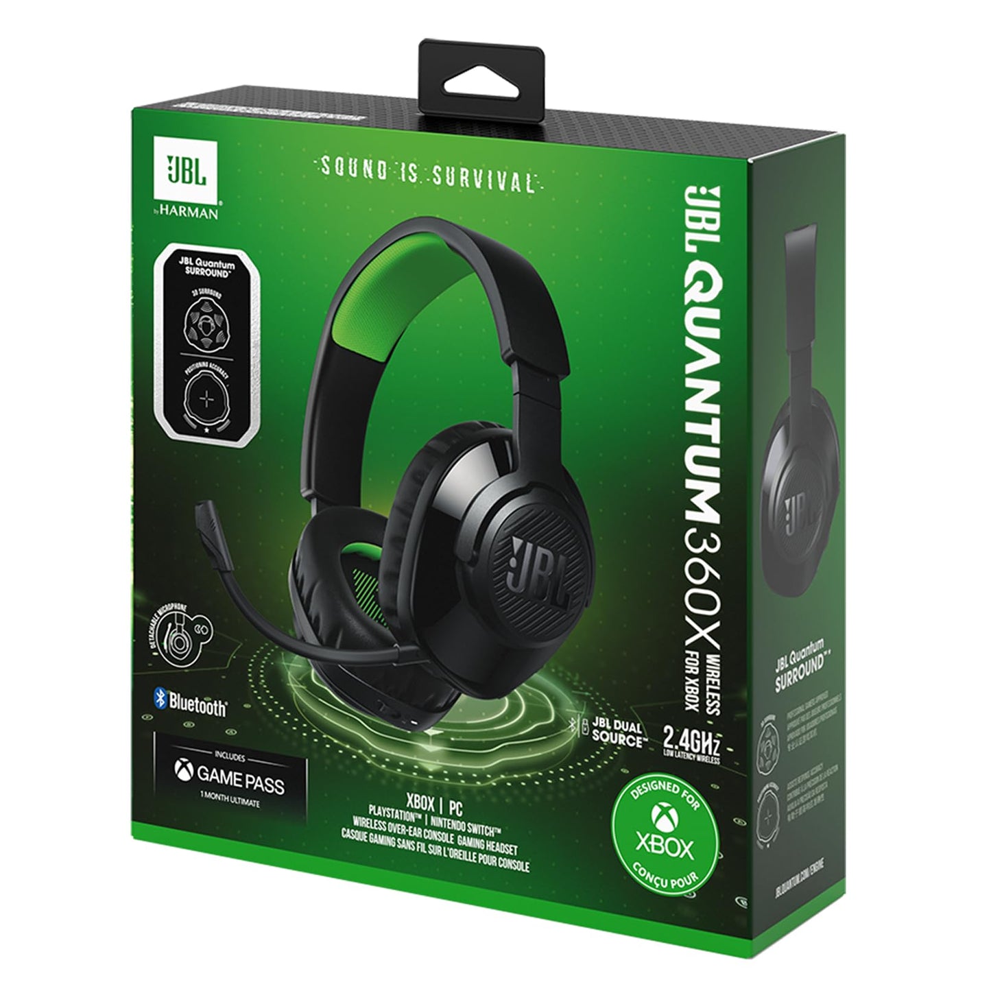 JBL Quantum 360X over-ear gaming headphones - for Xbox as well as PC, Mac and Nintendo Switch - with boom microphone and 22 hours of battery life - black - JBLQ360XWLBLKGRN