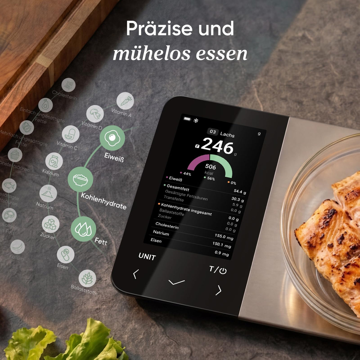 Cosori Stainless Steel Digital Kitchen Scale, Nutrition Scale App, USB Rechargeable, XL - CNS-R002S-S
