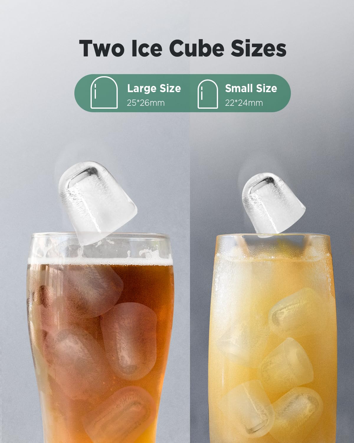 Silonn ice cube machine, small ice cube machine with carrying handle, 9 ice cubes in just 6 minutes, 12 kg of ice in 24 hours. Self-cleaning, compact with 2 ice sizes, ideal for kitchen, office and parties, silver - SLIM09T