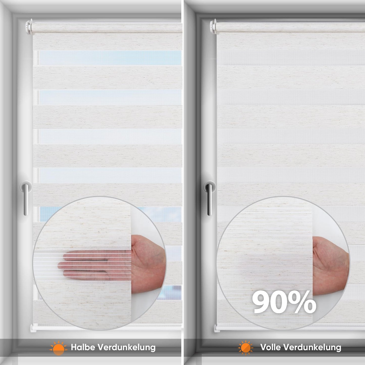 Sekey double roller blind Klemmfix without drilling for windows, double roller blind 95 cm wide, duo roller blind sun protection, 95x210cm, linen - BL-2443