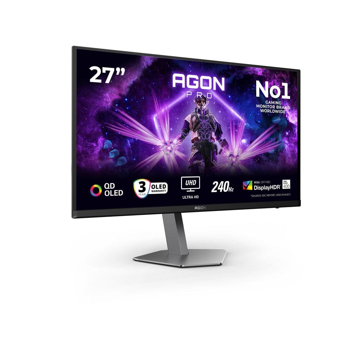 AOC AG276UZD 27 inch UHD USB Hub Gaming Monitor, 240Hz, QD-OLED Panel, 0.03ms GtG, Adaptive Sync, HDR400 TrueBlack, G-Sync Comp., ajustare pe înălțime, difuzoare, (3840x2160 HDMI 2x 2.1 DP 1x 2.1) Negru