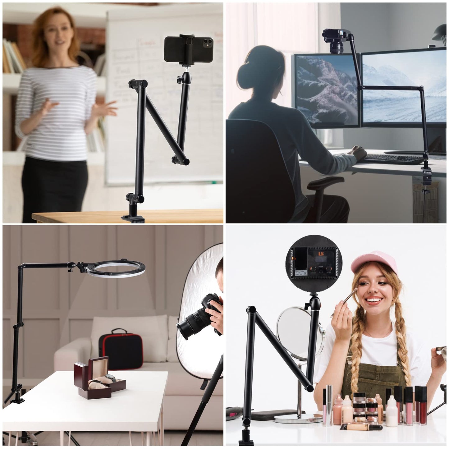 TARION Overhead Tripod Camera Table Tripod Clamp Tripod Flexible Articulated Arm Table Mount with 3/8'' Thread and 3/8'' to 1/4'' Screw Adapter for DSLR Cameras Ring Light Projector (M(TKB01)) - NATRN0003