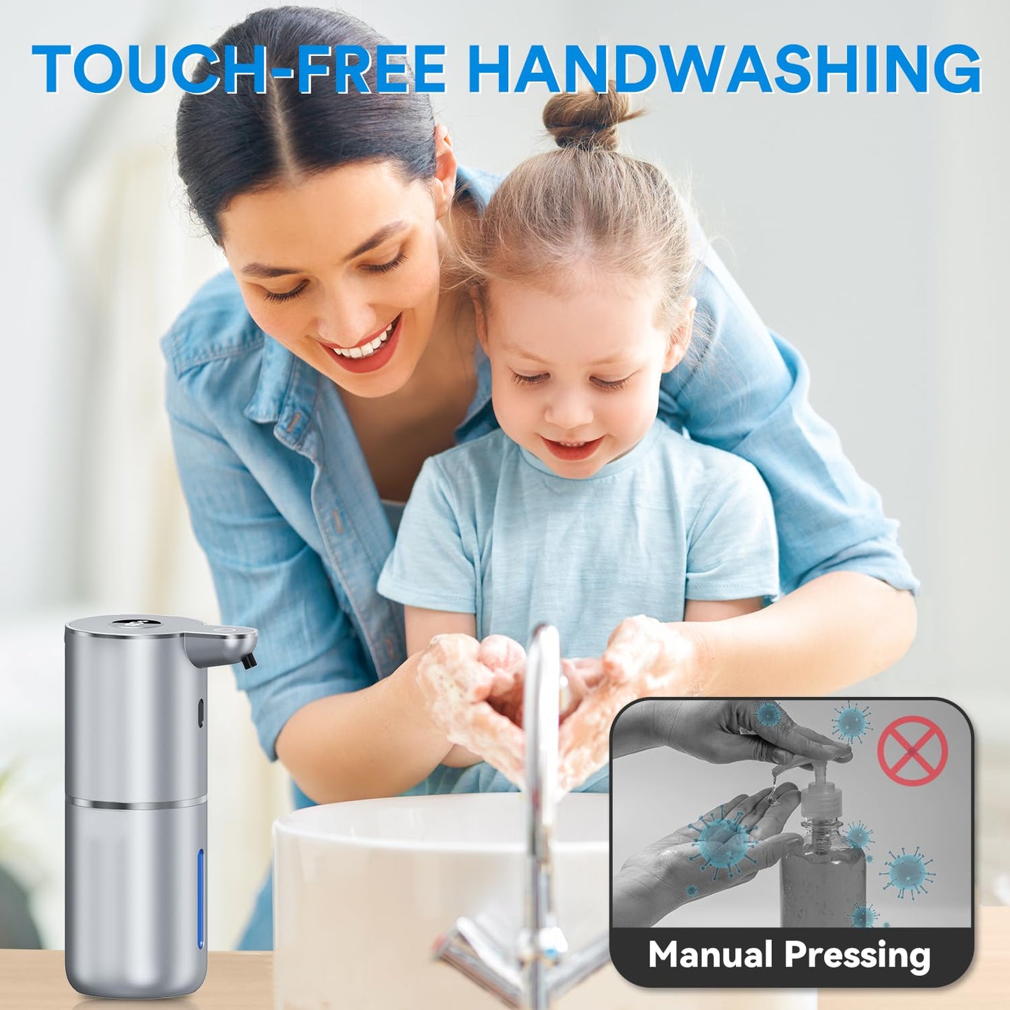 Fachixy Soap Dispenser Automatic with Digital Display, 380ml Electric Soap Dispenser with Sensor, Wall Mounted, Touchless, USB Rechargeable IPX5 Waterproof for Bathroom, Kitchen - P18