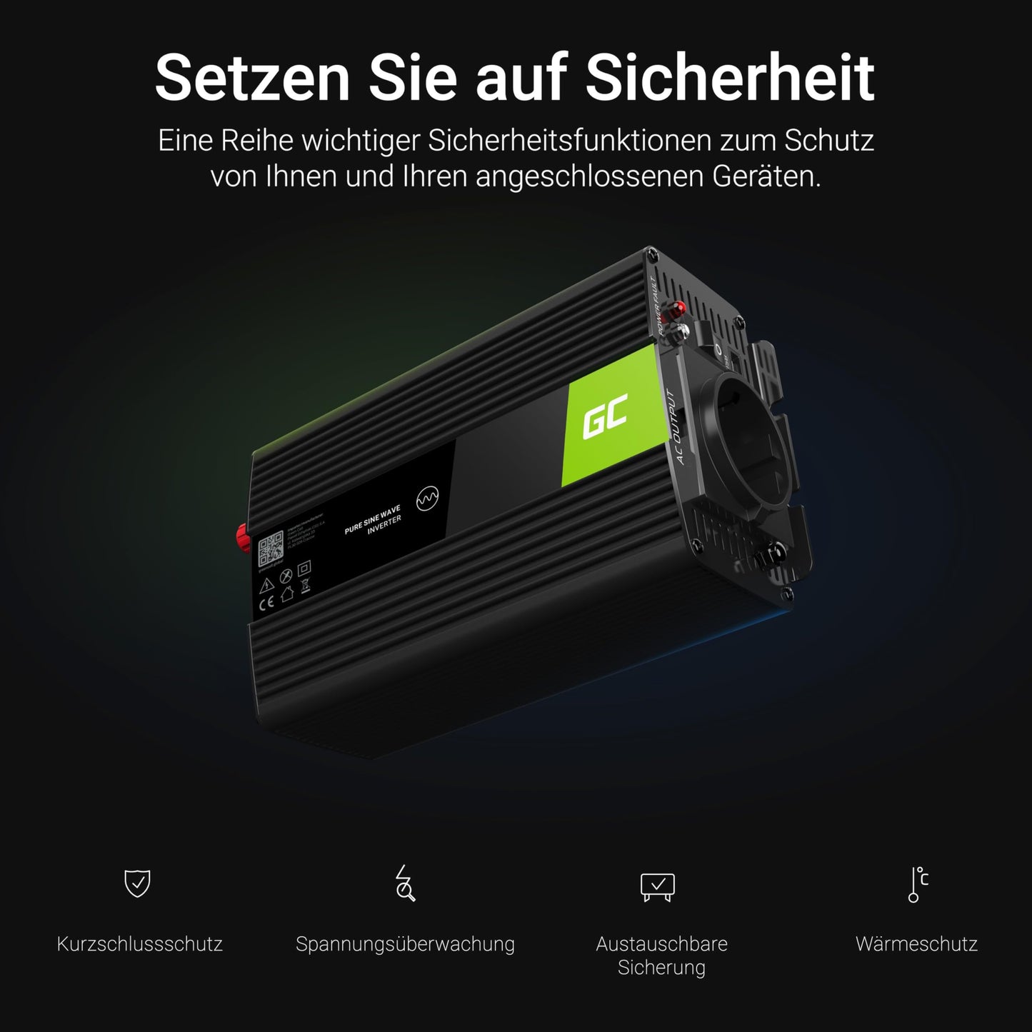 Green Cell 300W/600W DC 12V to AC 230V Pure Sine Wave Voltage Converter UPS UPS Inverter Current Converter Power Bypass Solar Inverter DC AC for supplying pumps in central heating ovens