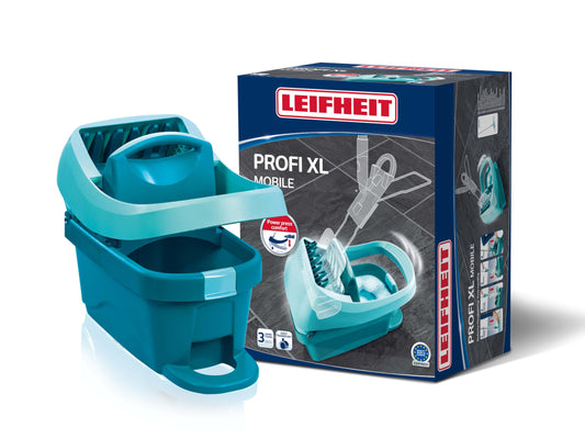 Leifheit wiper press Profi XL with wheels and carrying handle, with foot control for back-friendly cleaning without bending over and clean hands, 8 liter bucket with press attachment - 55076
