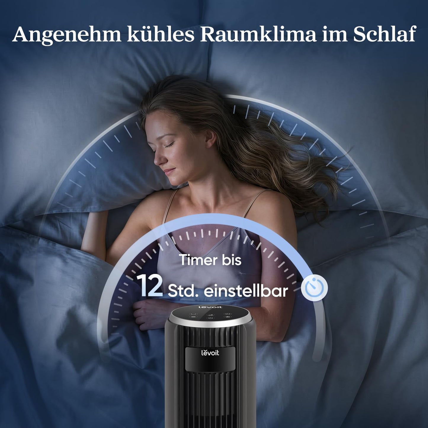 Levoit - DC motor tower fan - 20dB very quiet fan - 4 modes/12 levels/12 hour timer - remote control & cooling - tower fan with 7.9m/s speed - 24W pedestal fan - gray, 92 cm - LTF-F362-AEU