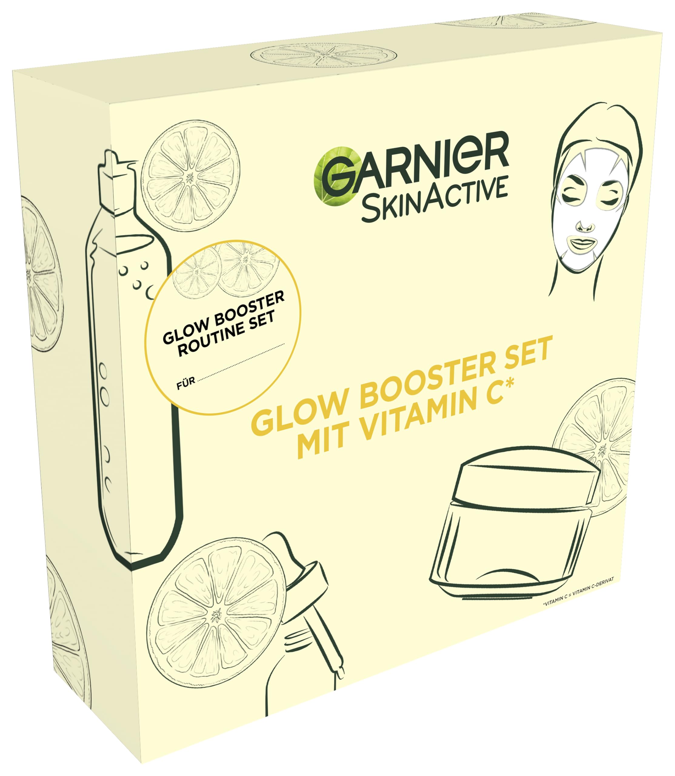 Garnier Vitamin C care set for the face, gift set with micellar cleansing water, sheet masks, anti-dark spot serum & moisturizer, for a radiant complexion, SkinActive, 4 pieces - Glow