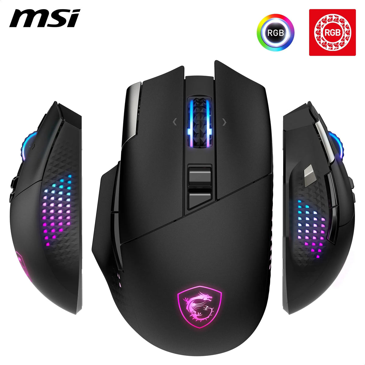 MSI Versa PRO Wireless + Mouse Dock PRO Gaming Mouse – Charging Station, 26000 DPI optical sensor, designed for right-handed users, 70 million clicks, 80 hours battery life, 97 g – wired/wireless - S12-4301370-CLA