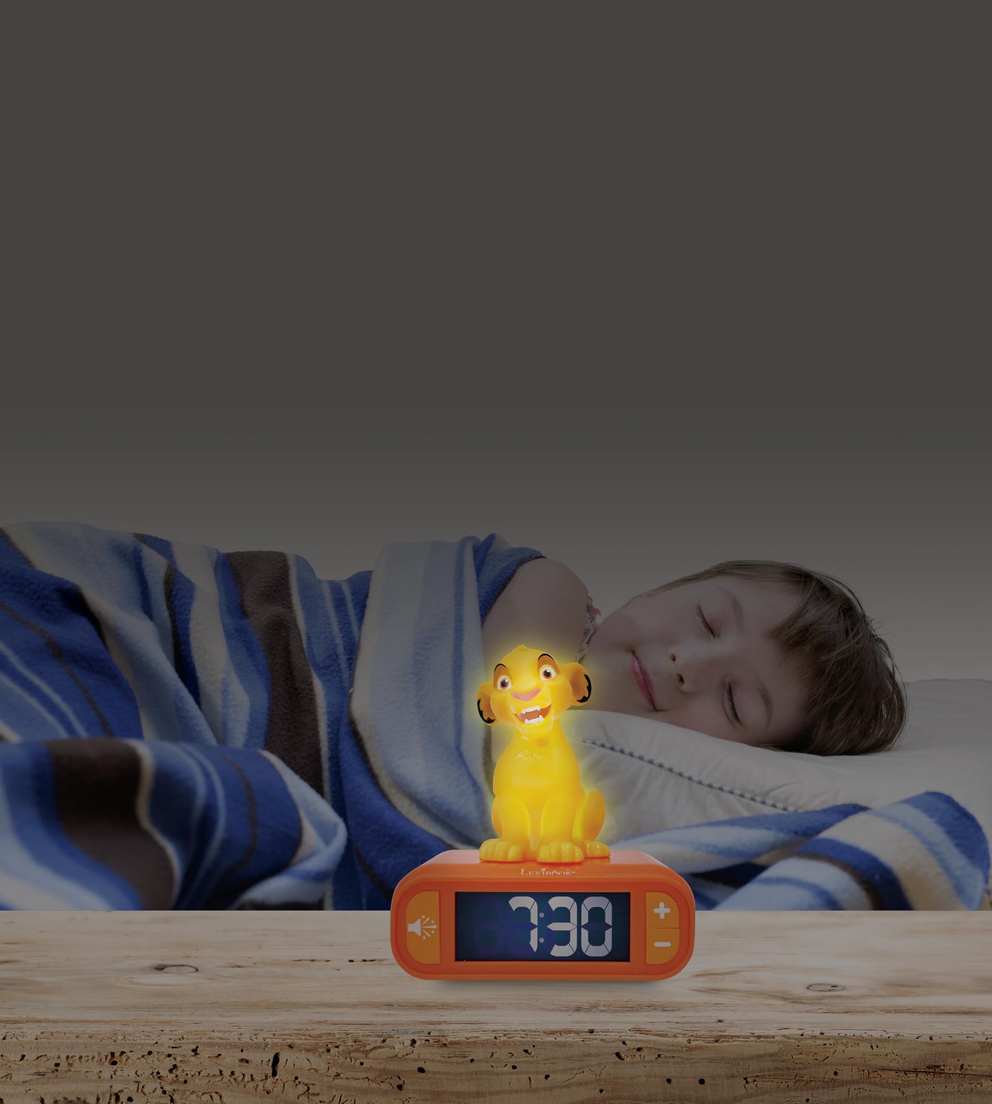 Lexibook, Disney The Lion King, Simba Night Light Alarm Clock, Sounds and Melodies, LCD Screen with Backlight, Lighting, Snooze Function, Yellow/Orange, RL800AN