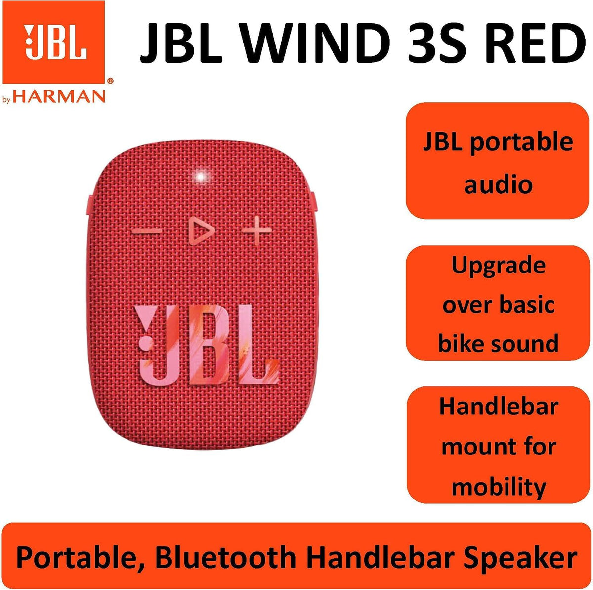 JBL Wind 3S Bicycle Speaker Bluetooth, IP67, 5 W, Red