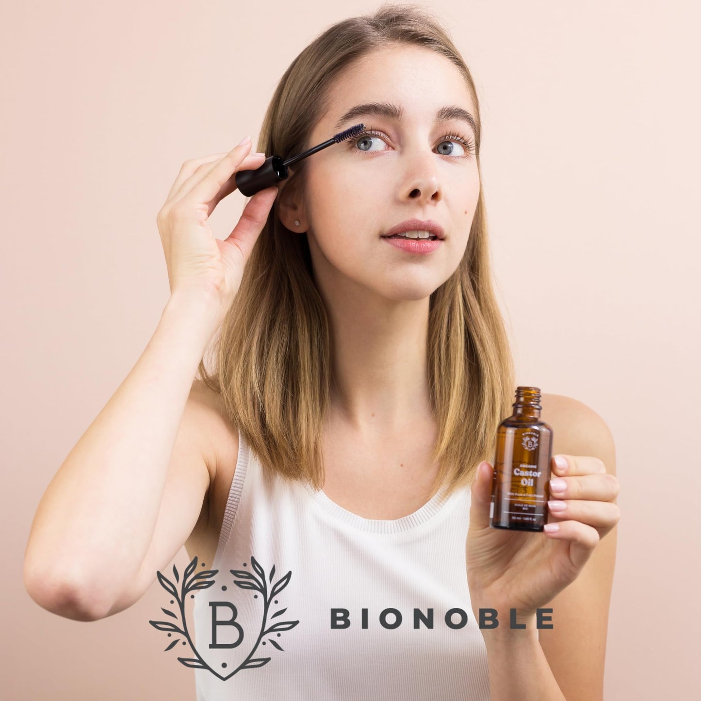 BIONOBLE Castor Oil Cold Pressed Organic + Mascara Kit - Eyelashes, Hair - 500ml - France
