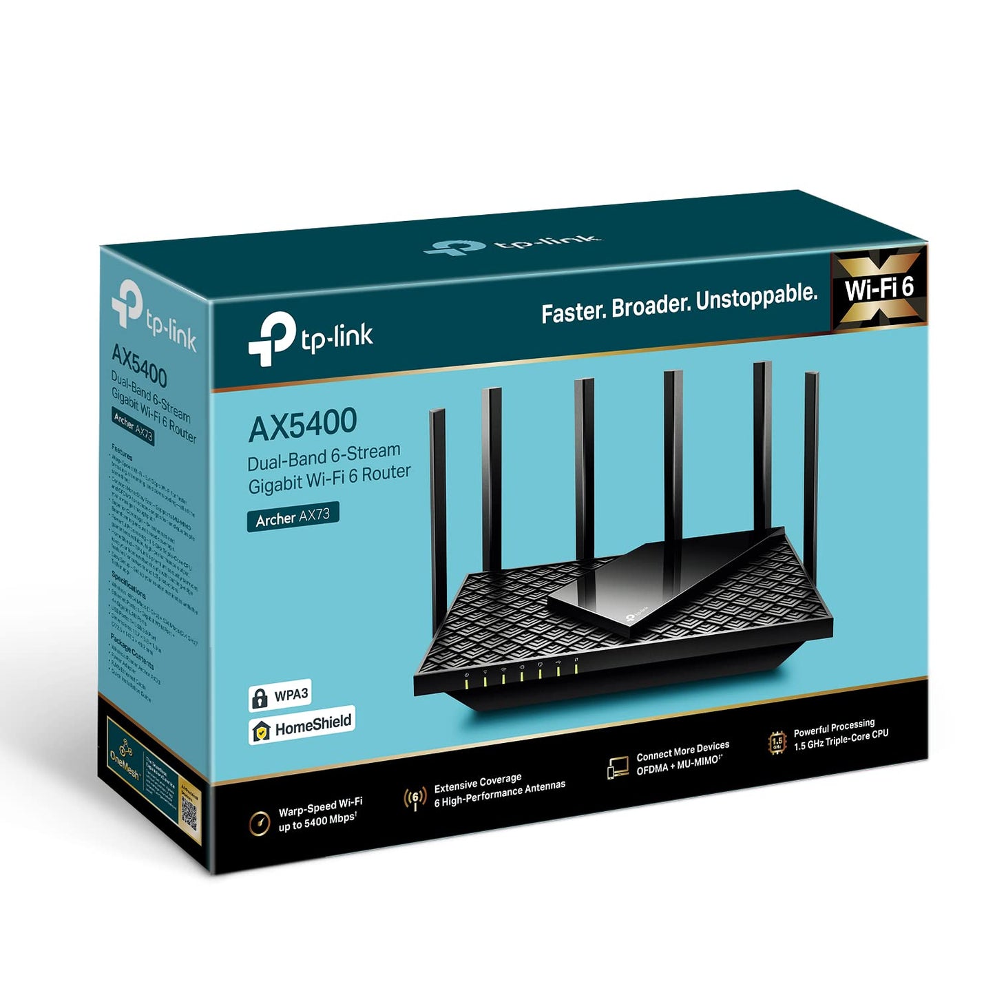 TP-Link Archer AX73 Wi-Fi 6 Gigabit WLAN router (4804 Mbit/s 5 GHz, 574 Mbit/s 2.4 GHz, 4 × Gigabit LAN ports, 1 × USB 3.0 port, HomeShield), does not support DSL function