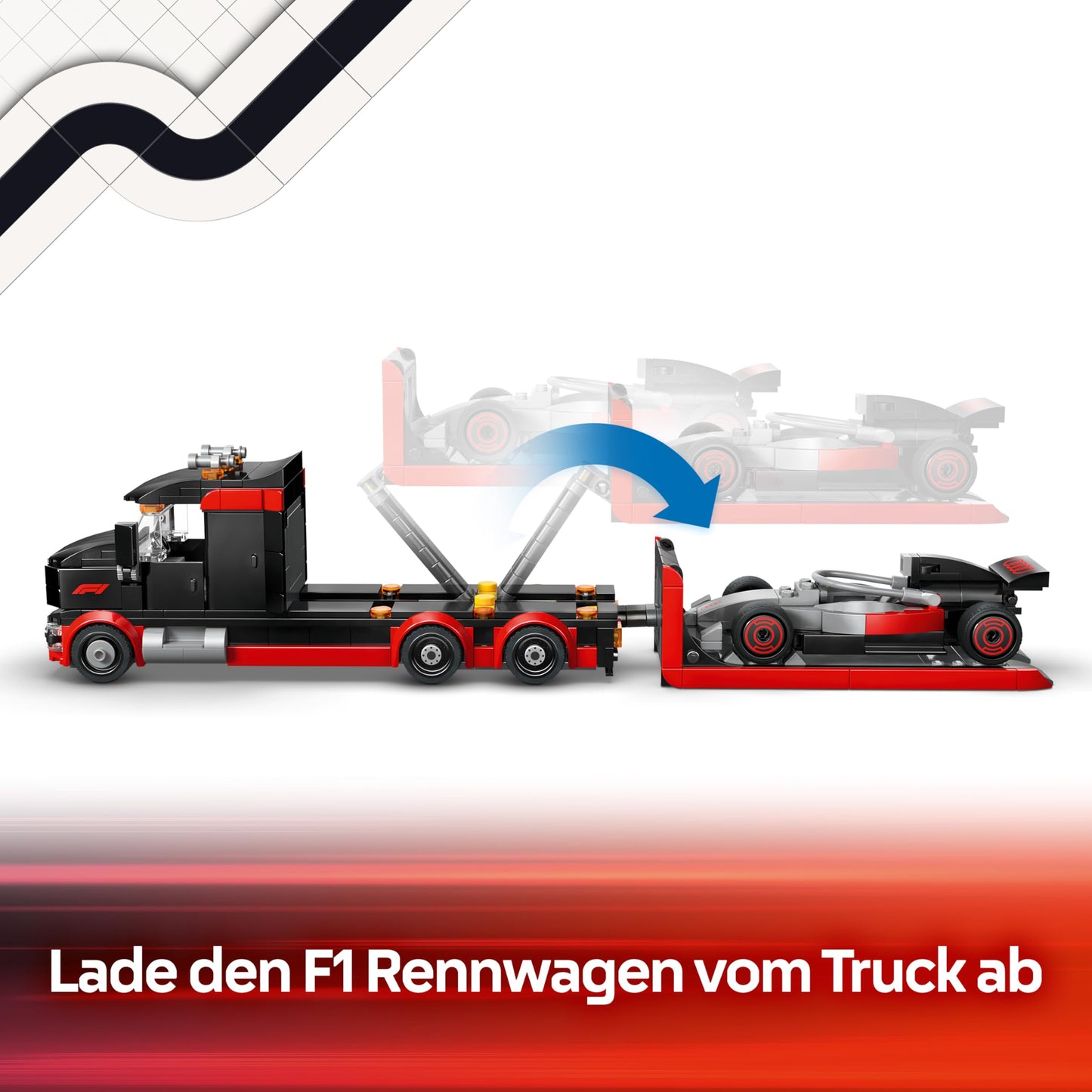 LEGO City F1 Truck with Audi F1 racing car - toy model building with 3 minifigures and vehicle lifting function - gift idea for boys aged 7 and up and motorsport fans - 60493