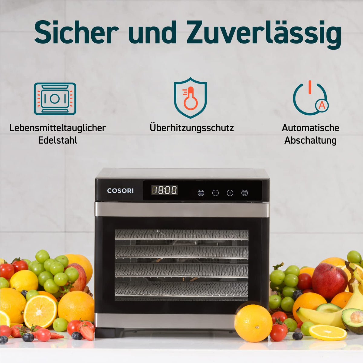 Cosori Dörrautomat din oțel inoxidabil, Dehidrator de alimente, 650W, temporizator de 48 ore - CP267-FD