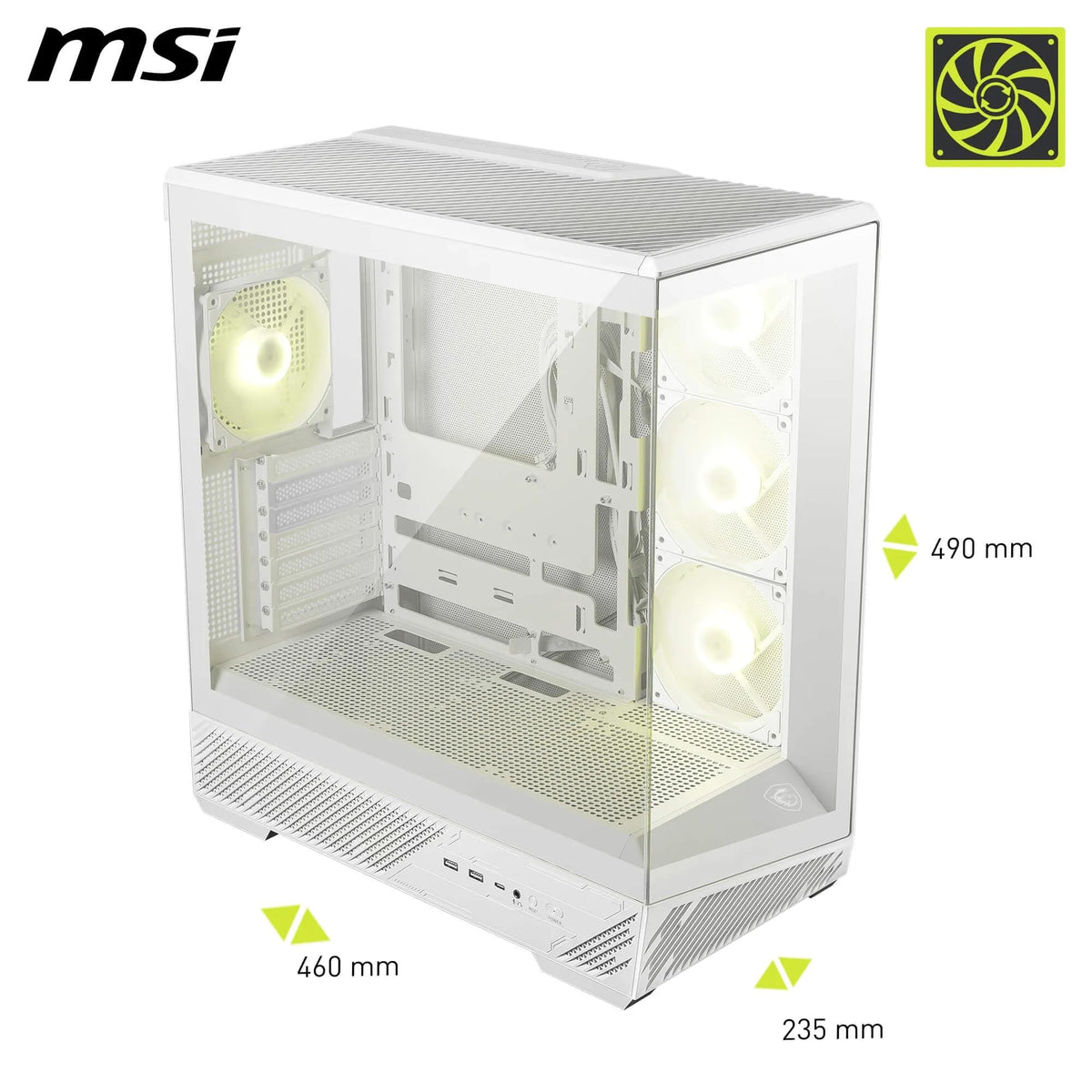 MSI MAG PANO 130R PZ White - Mid-Tower Gaming PC Case - 306-7G32W21-HH9