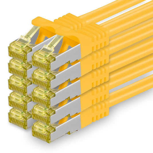 1aTTack.de Cat.7 network cable 10m yellow pack of 10 Cat7 Ethernet cable network LAN cable raw cable 10 Gb s SFTP PIMF LSZH set patch cable with Rj 45 plug Cat.6a - 4251073617350