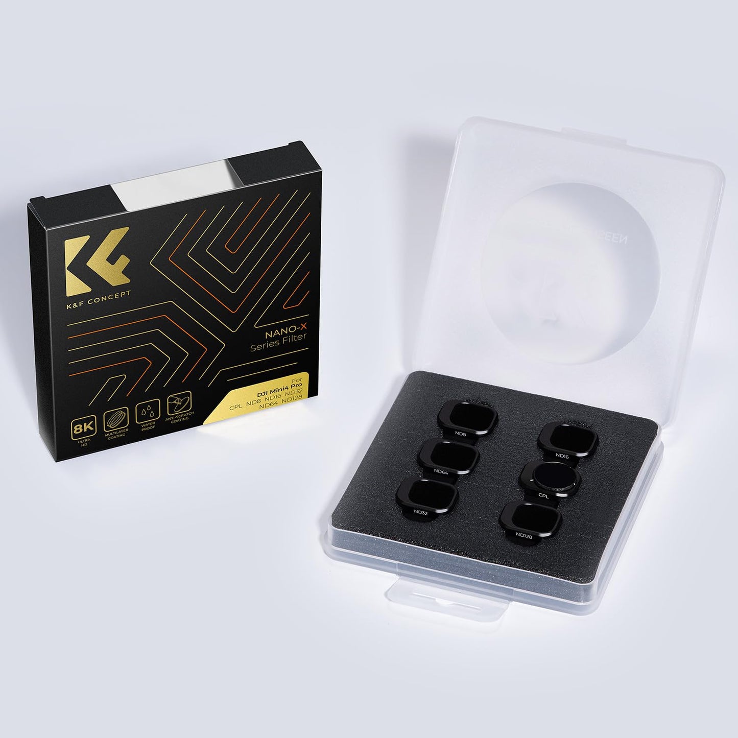 K&F CONCEPT Mini 4 Pro ND filter set, polarizing filter, 6 pieces CPL, ND8, ND16, ND32, ND64, ND128 filters compatible with DJI Mini 4 Pro - SKU.2080