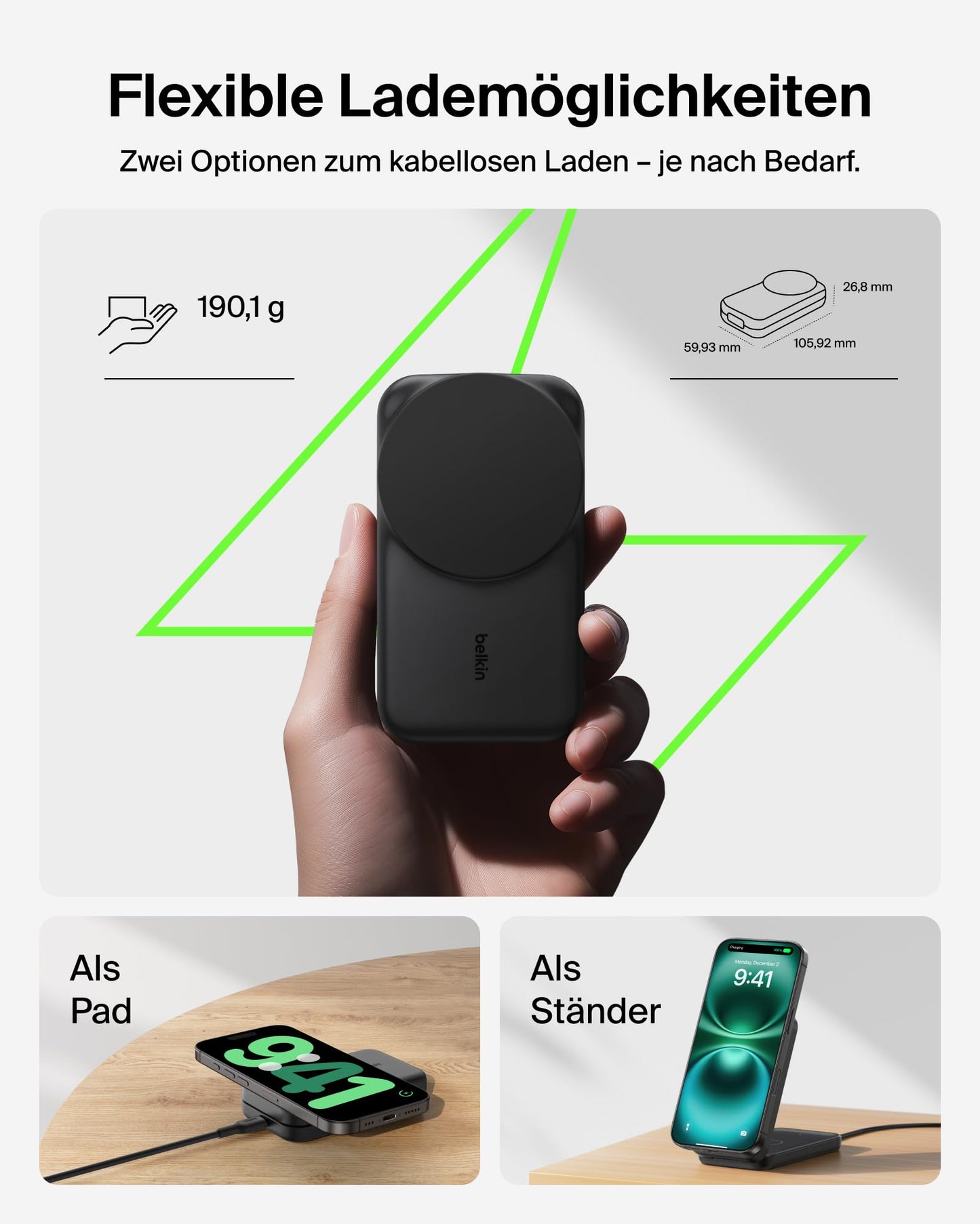 Belkin UltraCharge 3 in 1 charging station with Qi2.2, 25W, charger MagSafe compatible, inductive charging station for iPhone 17, iPhone Air, Apple Watch, AirPods, Pixelsnap, with 45 W adapter - black - WIZ036kqBK